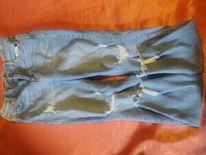 Fashion Nova Jeans Womens 27 Light Blue Distressed Ripped Flare High Rise Denim